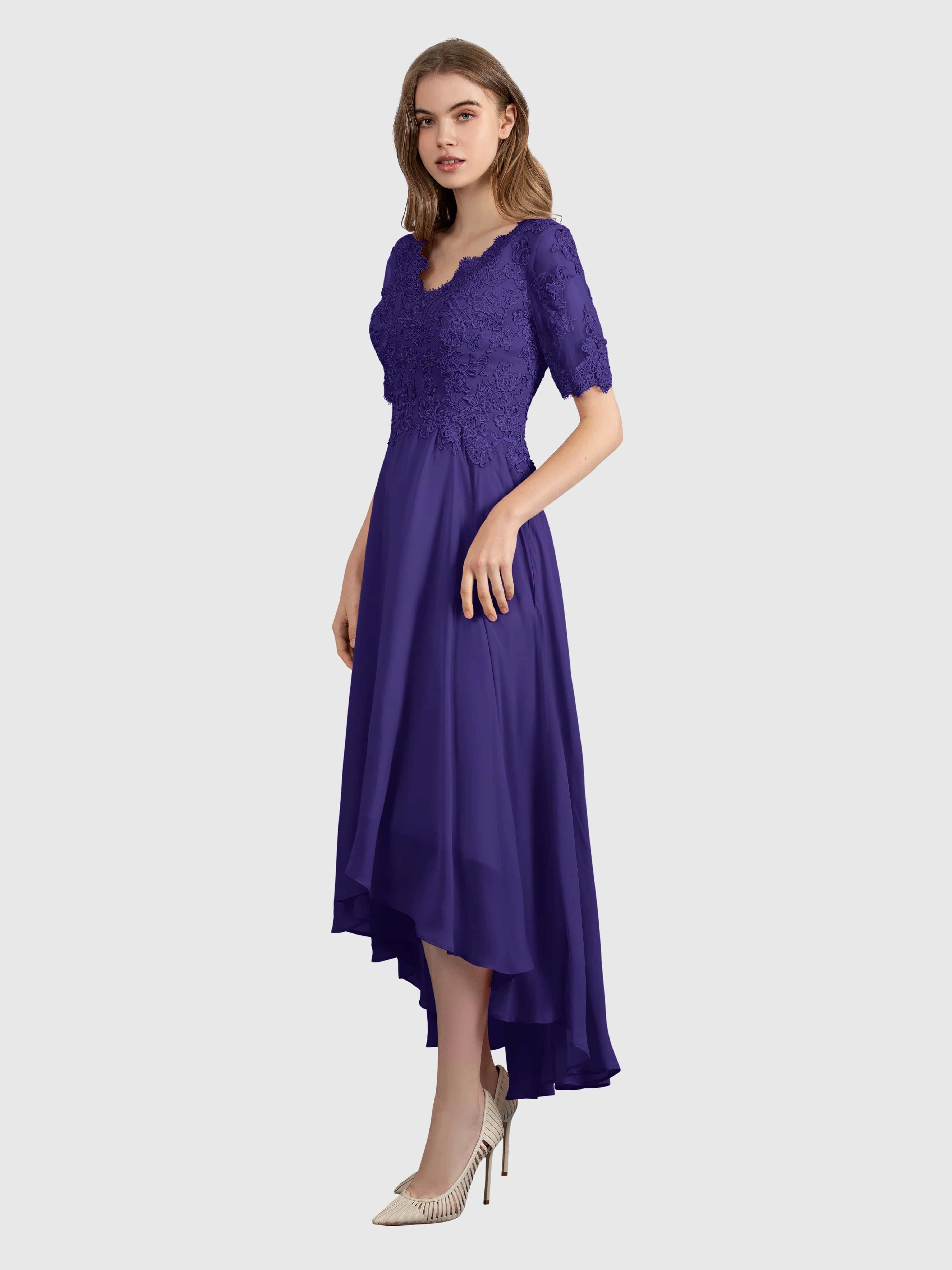 Amelia Chic Asymmetrical Short Sleeves Bridesmaid Dresses