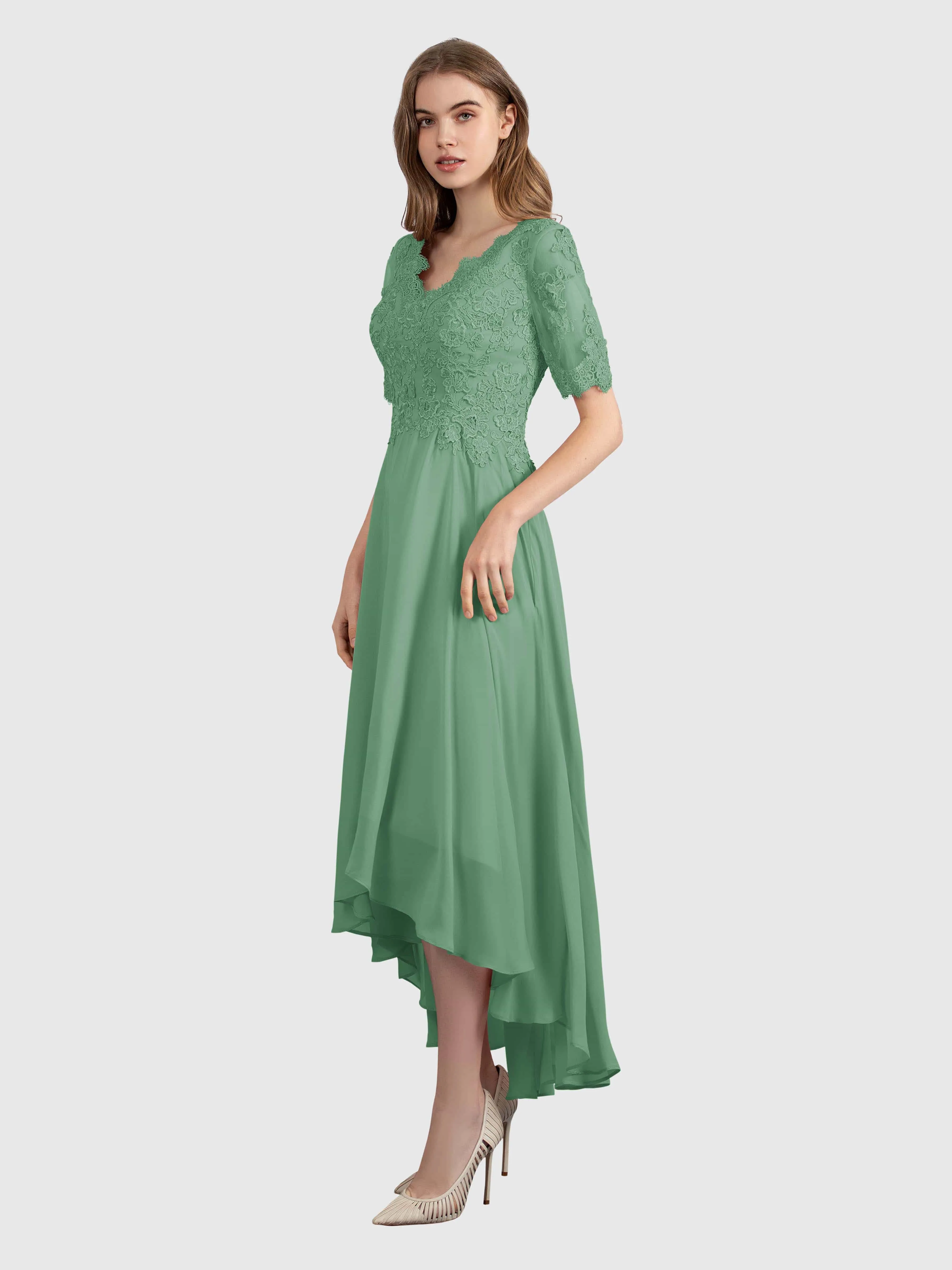 Amelia Chic Asymmetrical Short Sleeves Bridesmaid Dresses