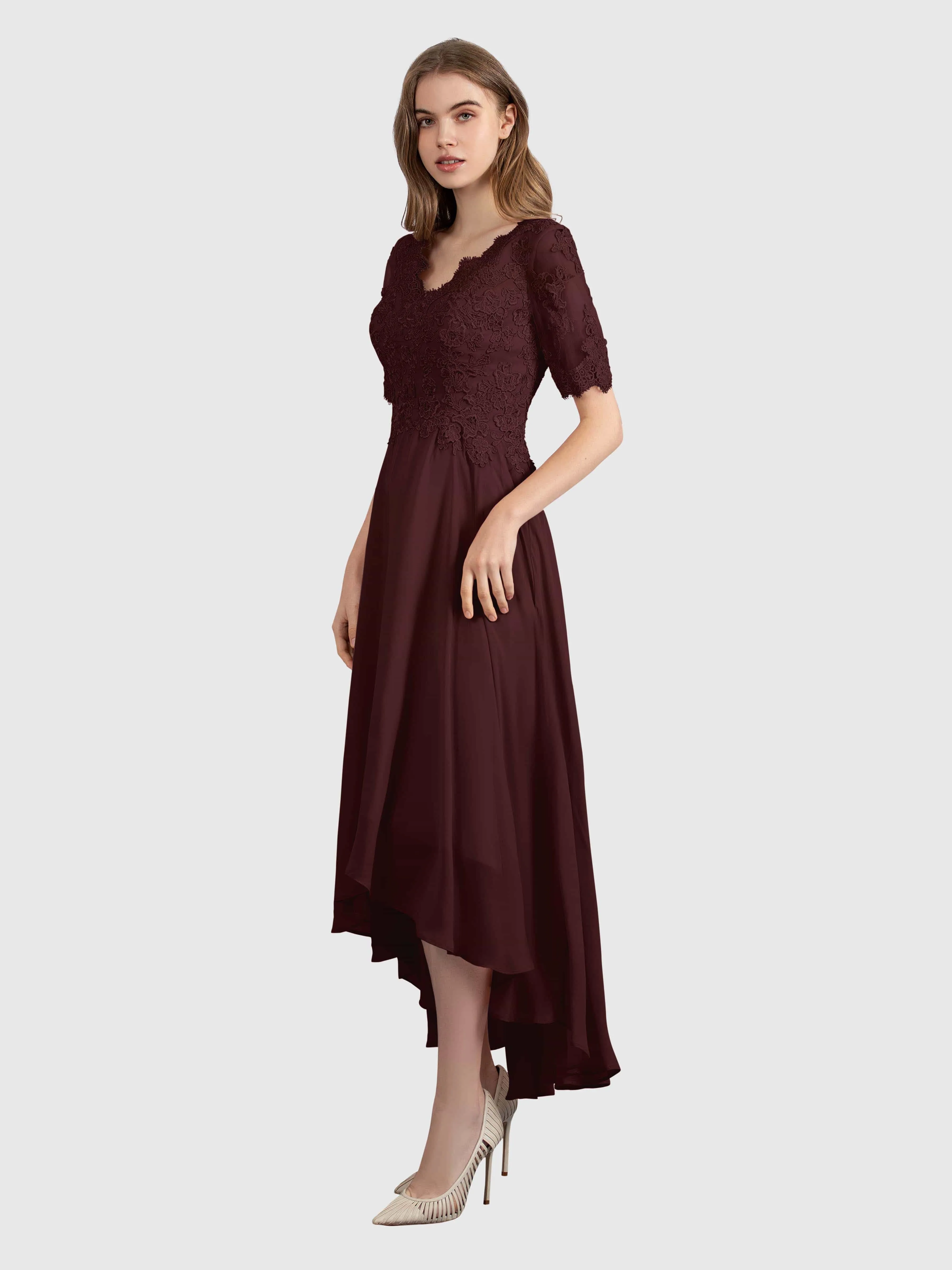 Amelia Chic Asymmetrical Short Sleeves Bridesmaid Dresses