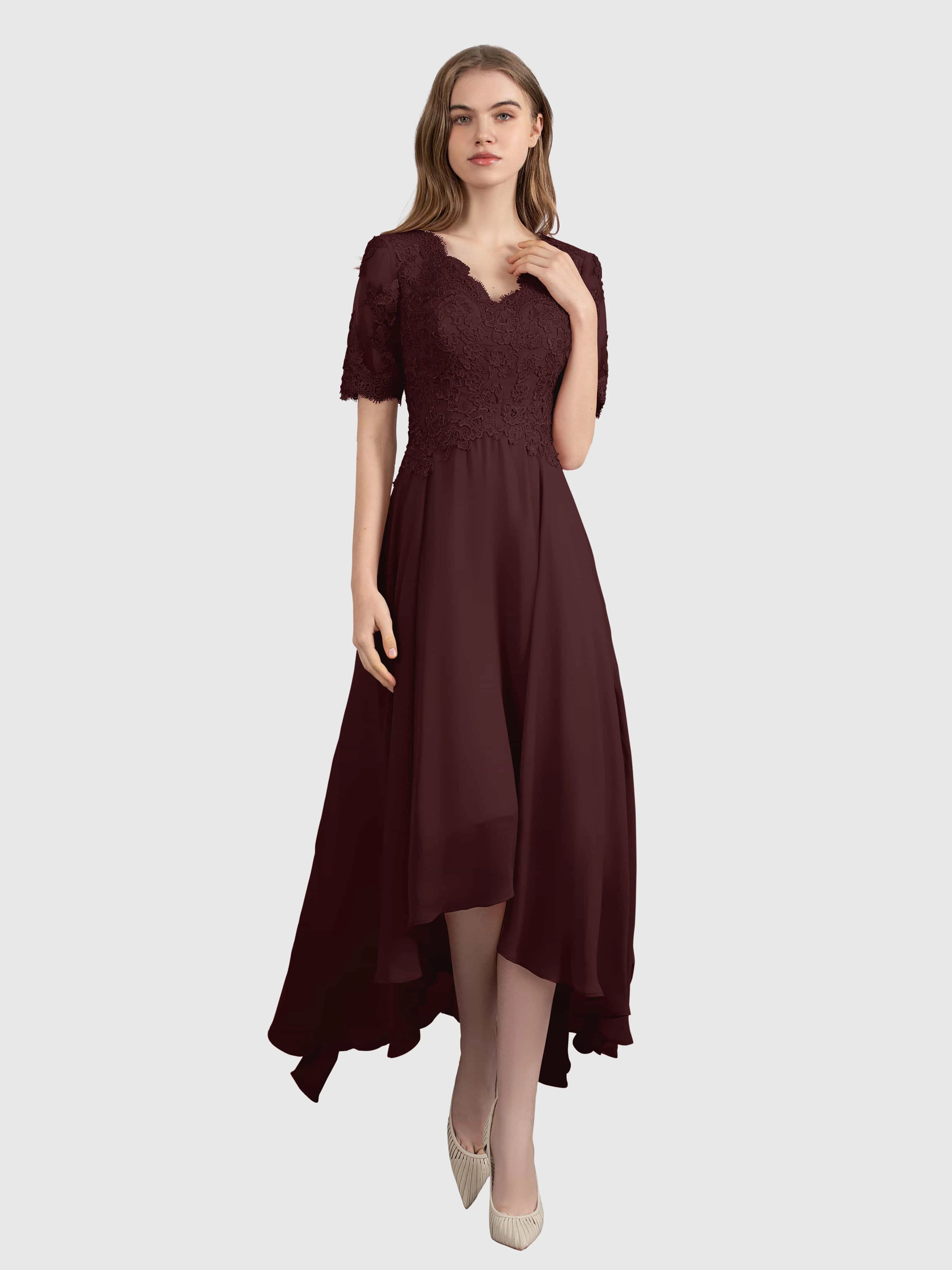 Amelia Chic Asymmetrical Short Sleeves Bridesmaid Dresses
