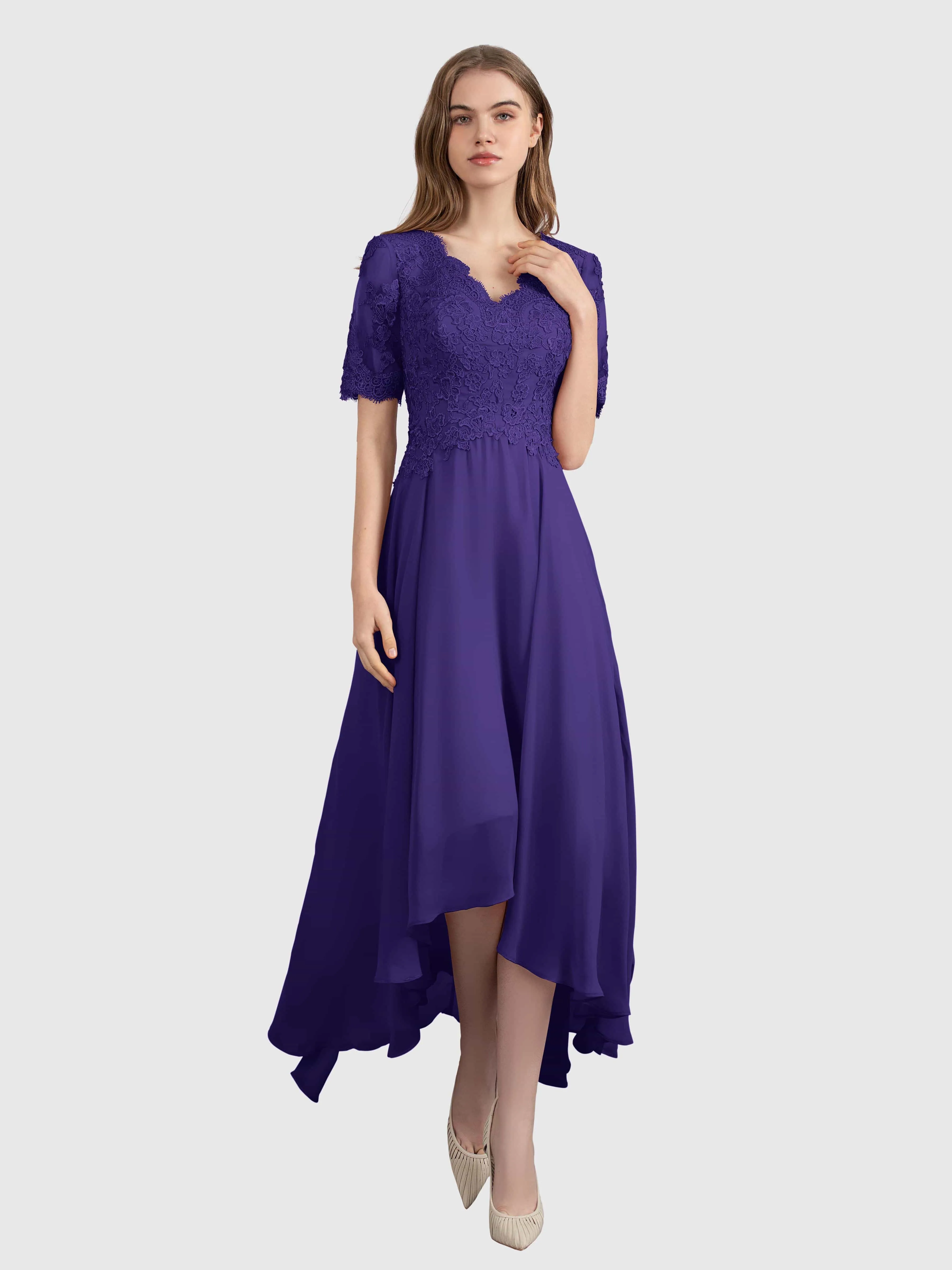 Amelia Chic Asymmetrical Short Sleeves Bridesmaid Dresses