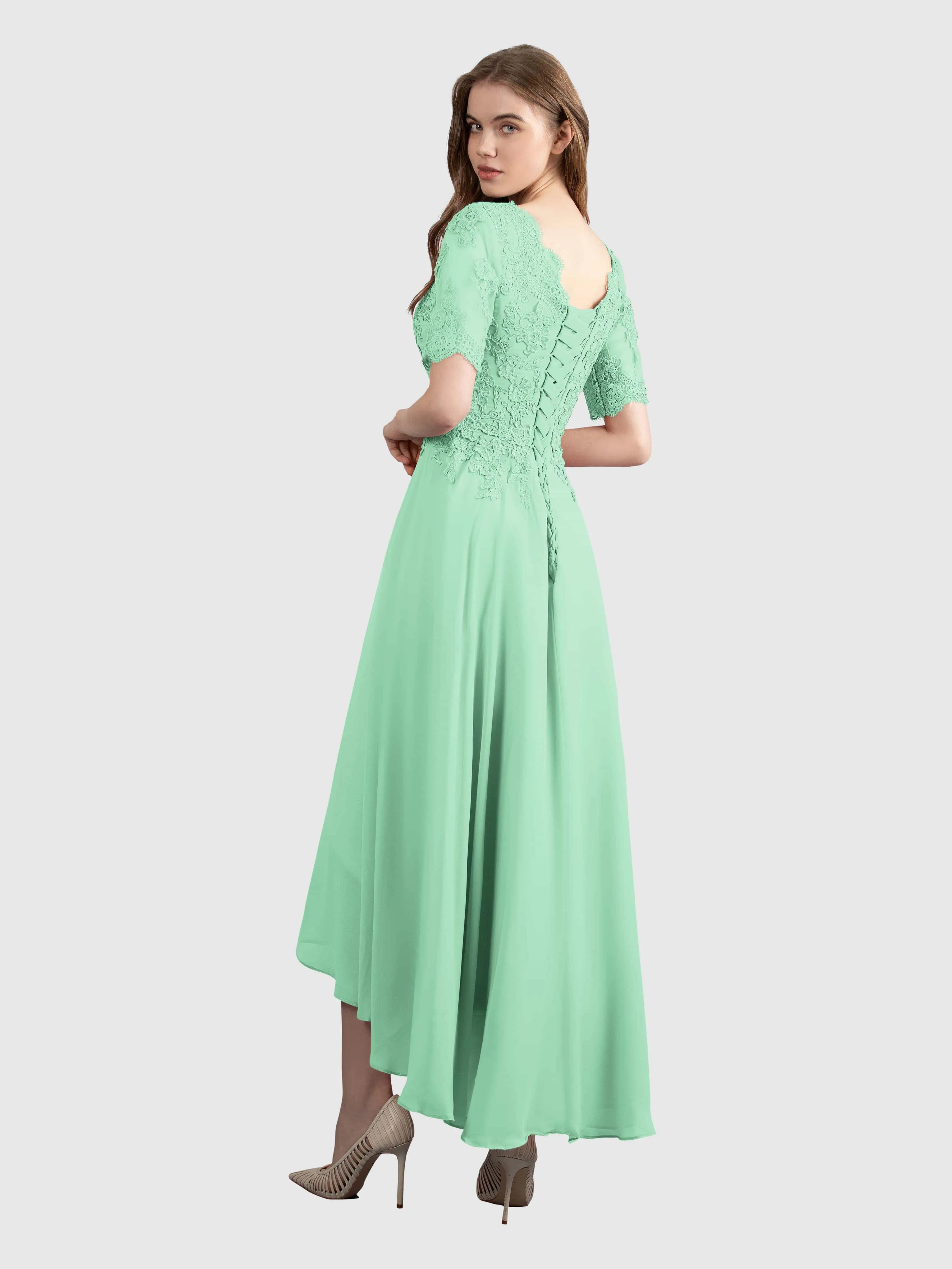 Amelia Chic Asymmetrical Short Sleeves Bridesmaid Dresses