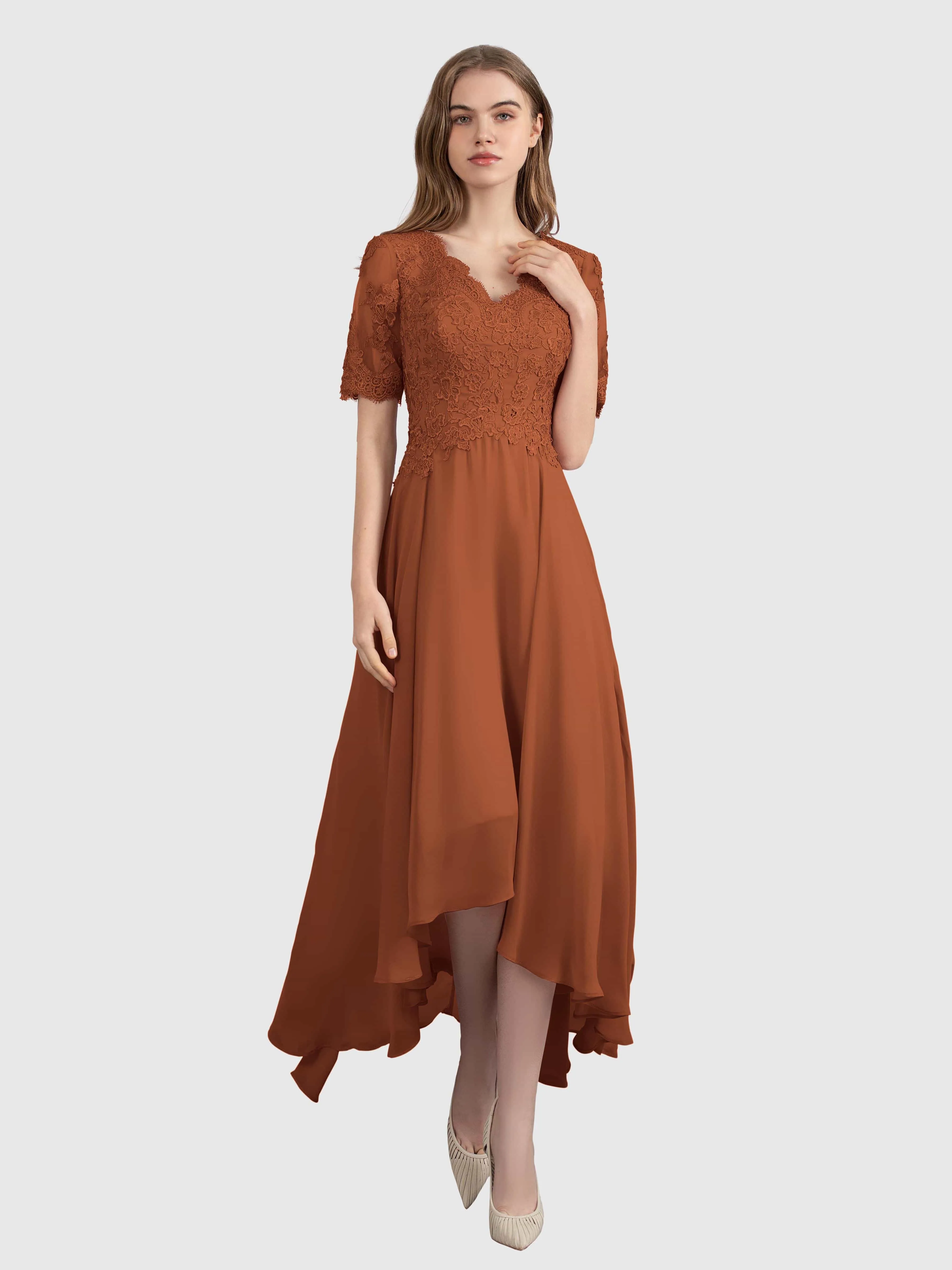 Amelia Chic Asymmetrical Short Sleeves Bridesmaid Dresses