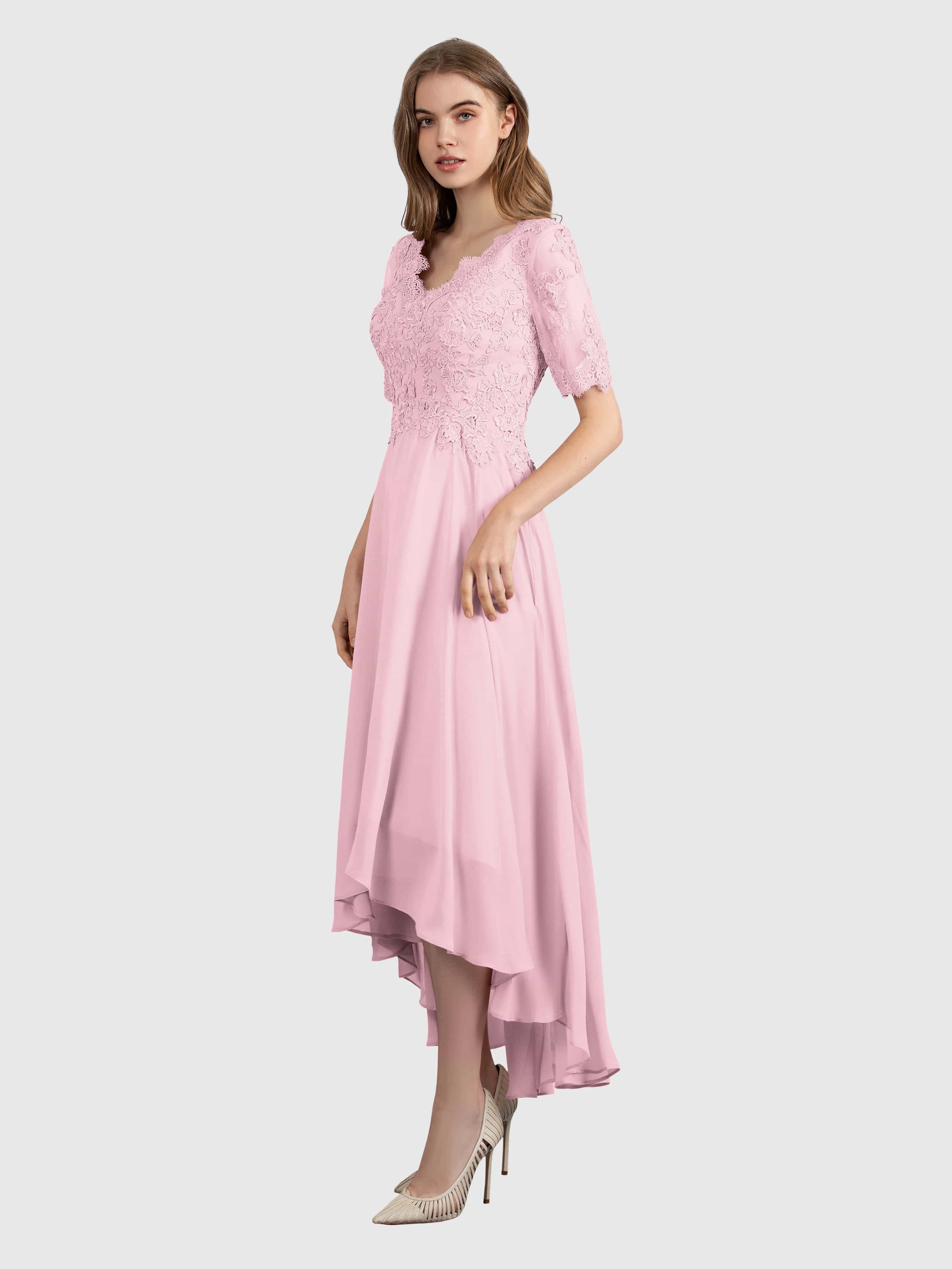Amelia Chic Asymmetrical Short Sleeves Bridesmaid Dresses