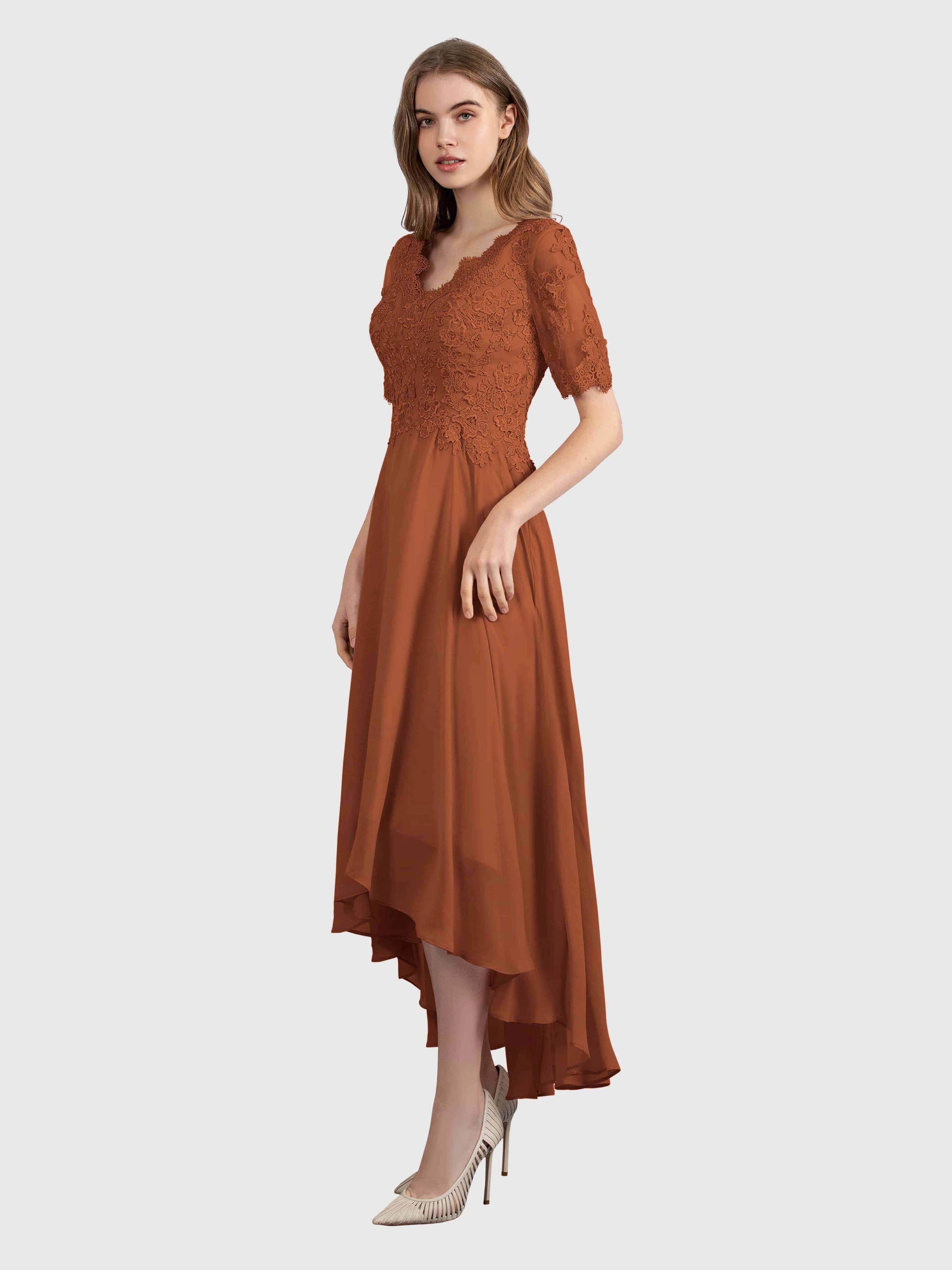 Amelia Chic Asymmetrical Short Sleeves Bridesmaid Dresses