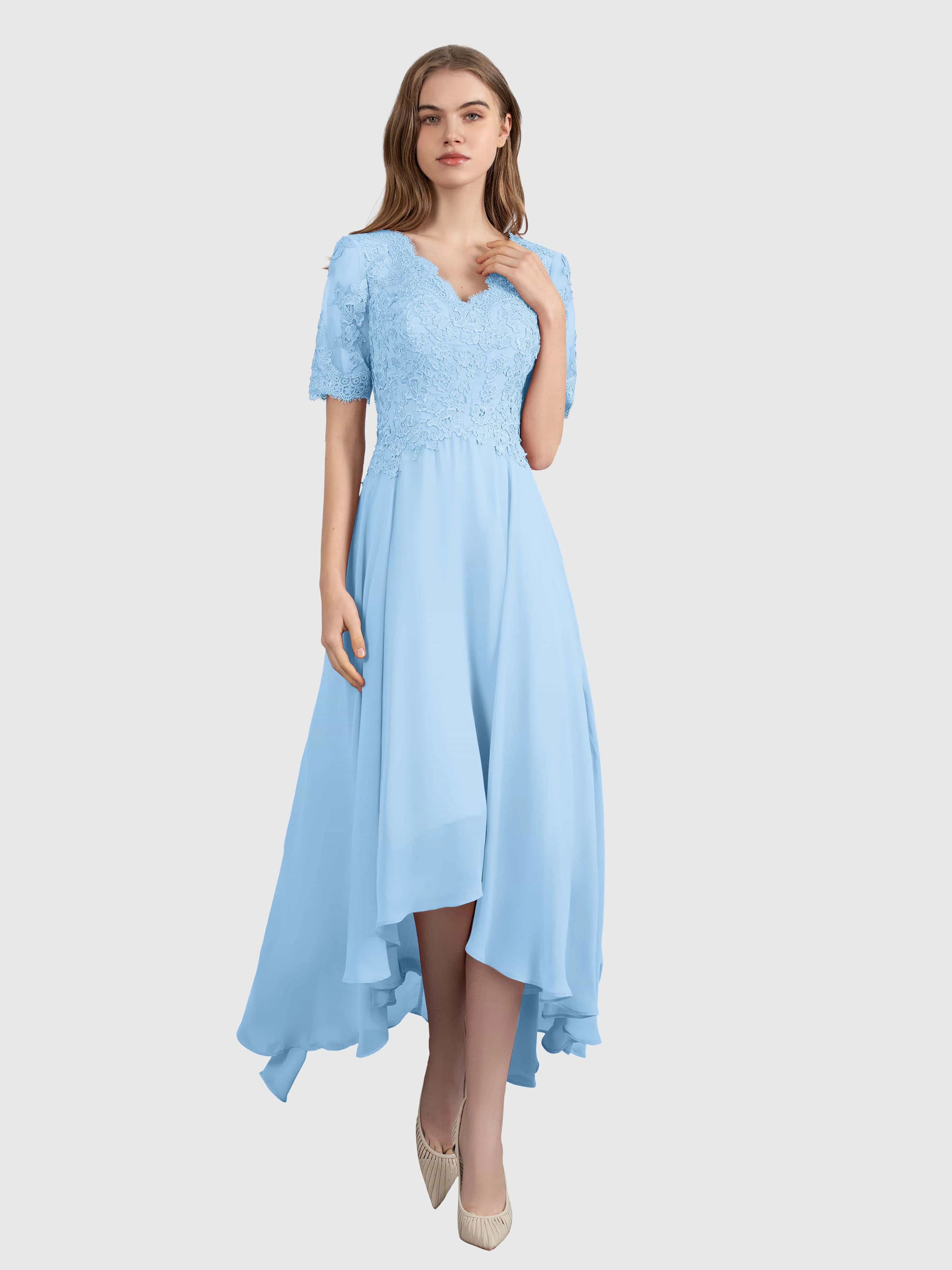 Amelia Chic Asymmetrical Short Sleeves Bridesmaid Dresses