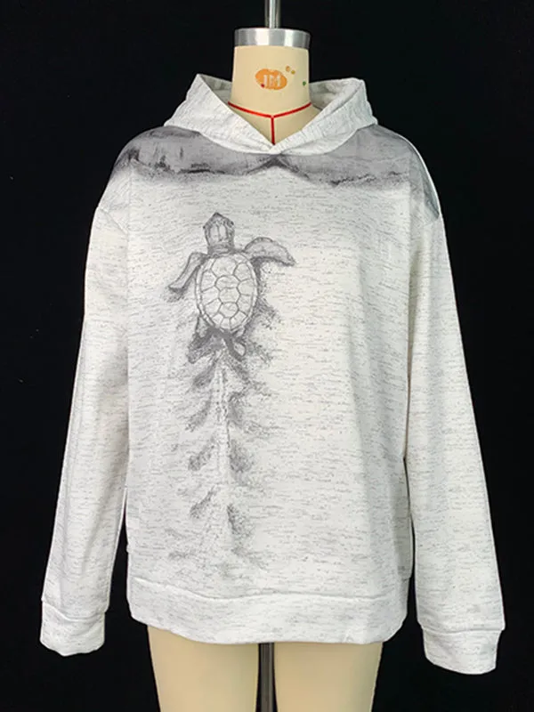 Animal Prints Printed Long Sleeves Hooded Hoodies Tops