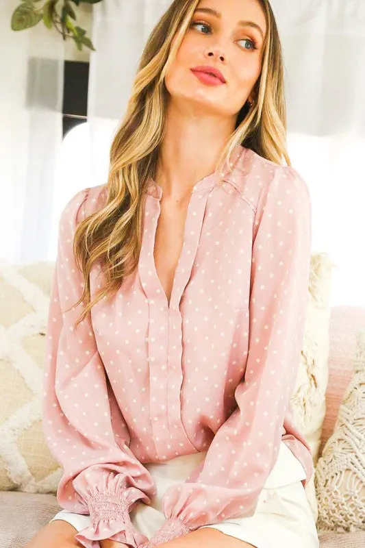 Blush Dot Print Woven Top