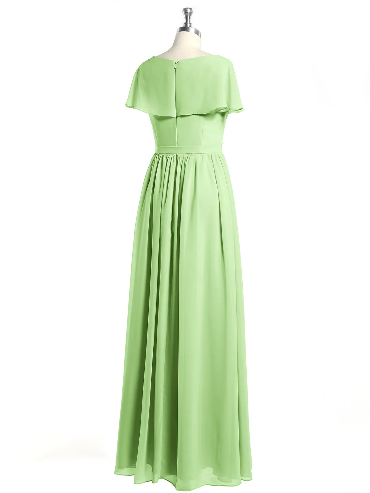 Cap Sleeves Long Chiffon Dresses with Slit-Sage Plus Size