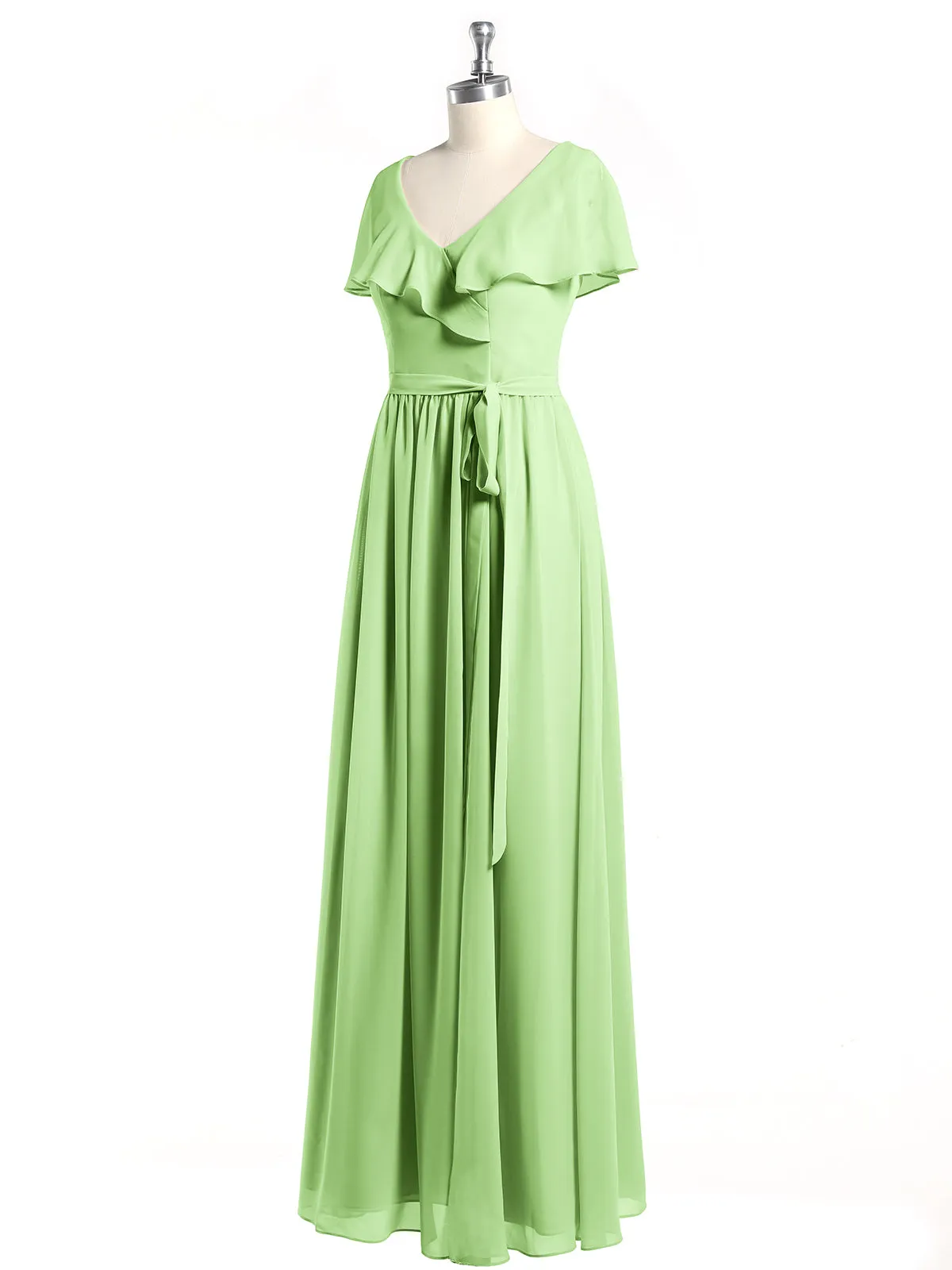 Cap Sleeves Long Chiffon Dresses with Slit-Sage Plus Size