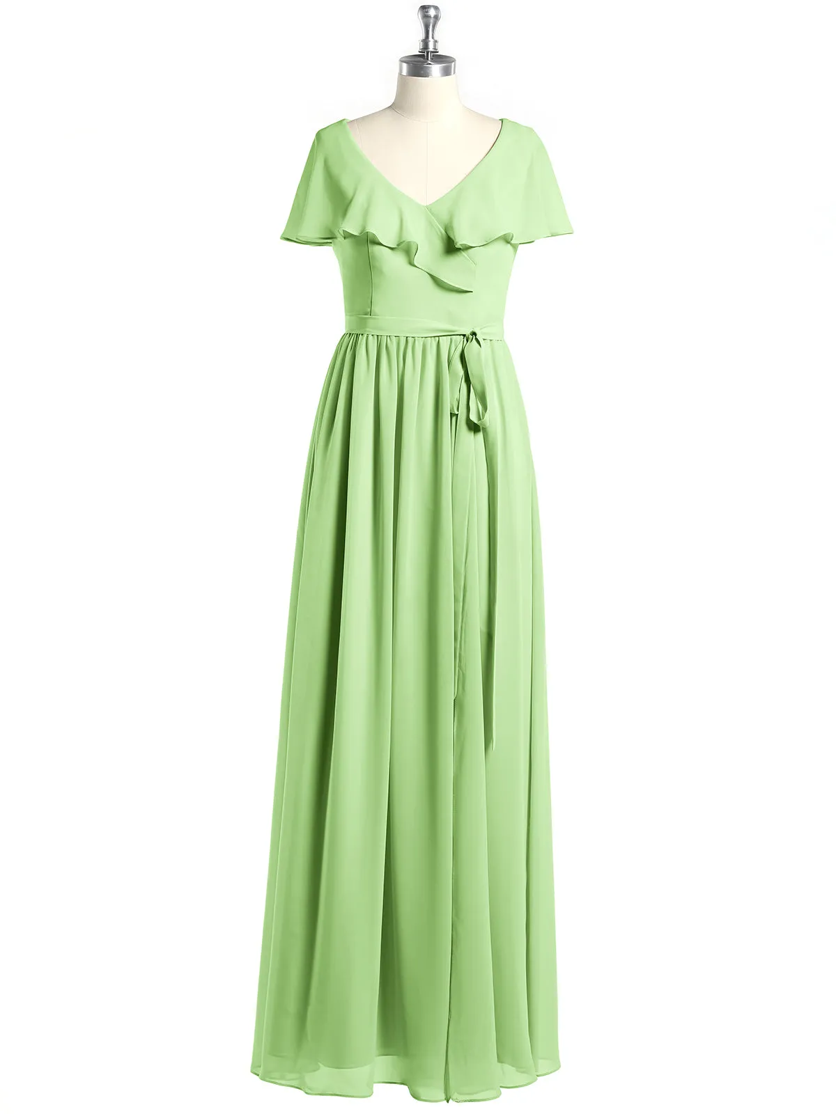 Cap Sleeves Long Chiffon Dresses with Slit-Sage Plus Size