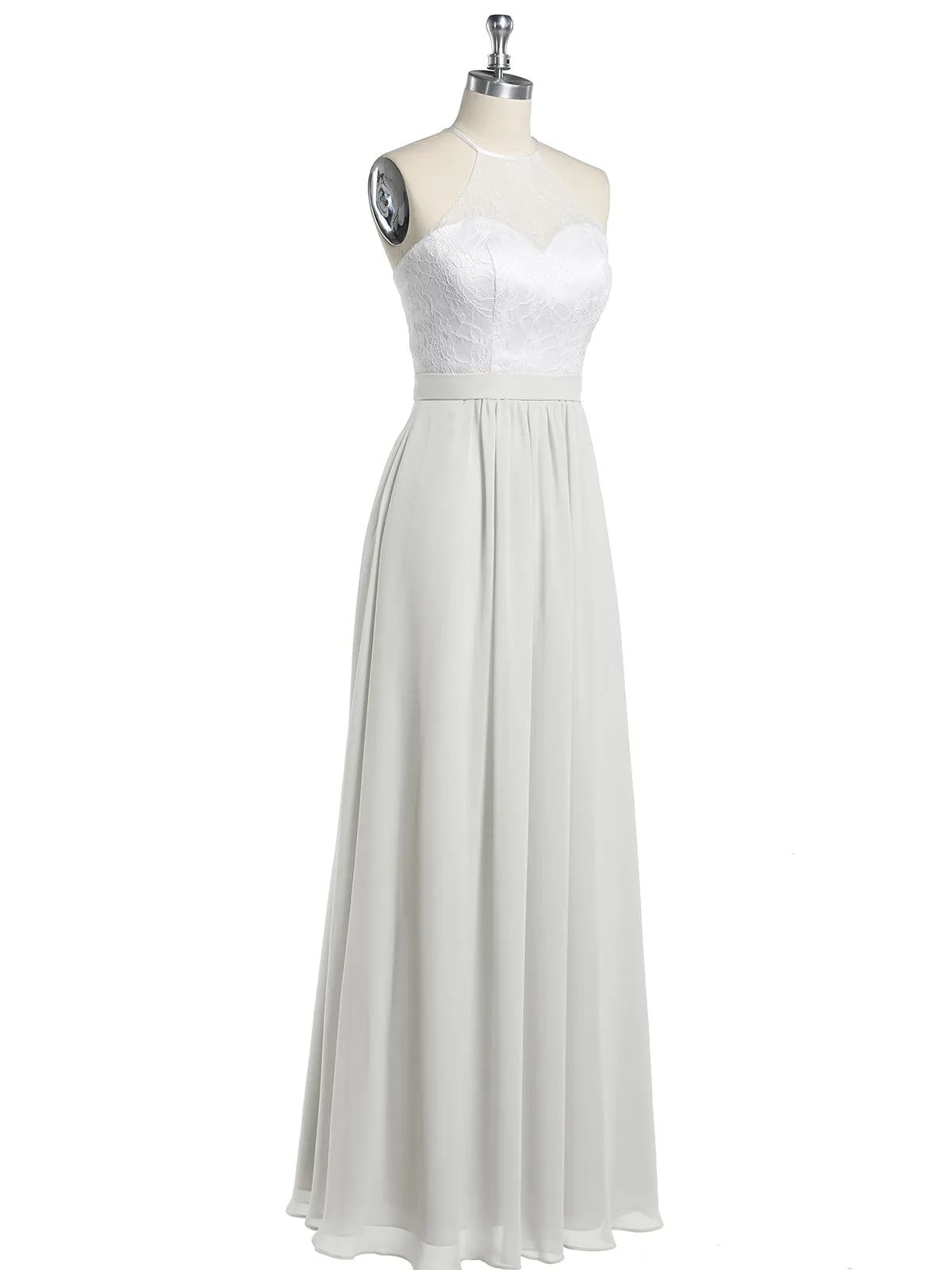 Chiffon Long Dresses with Ivory Lace Bodice-Ivory Plus Size