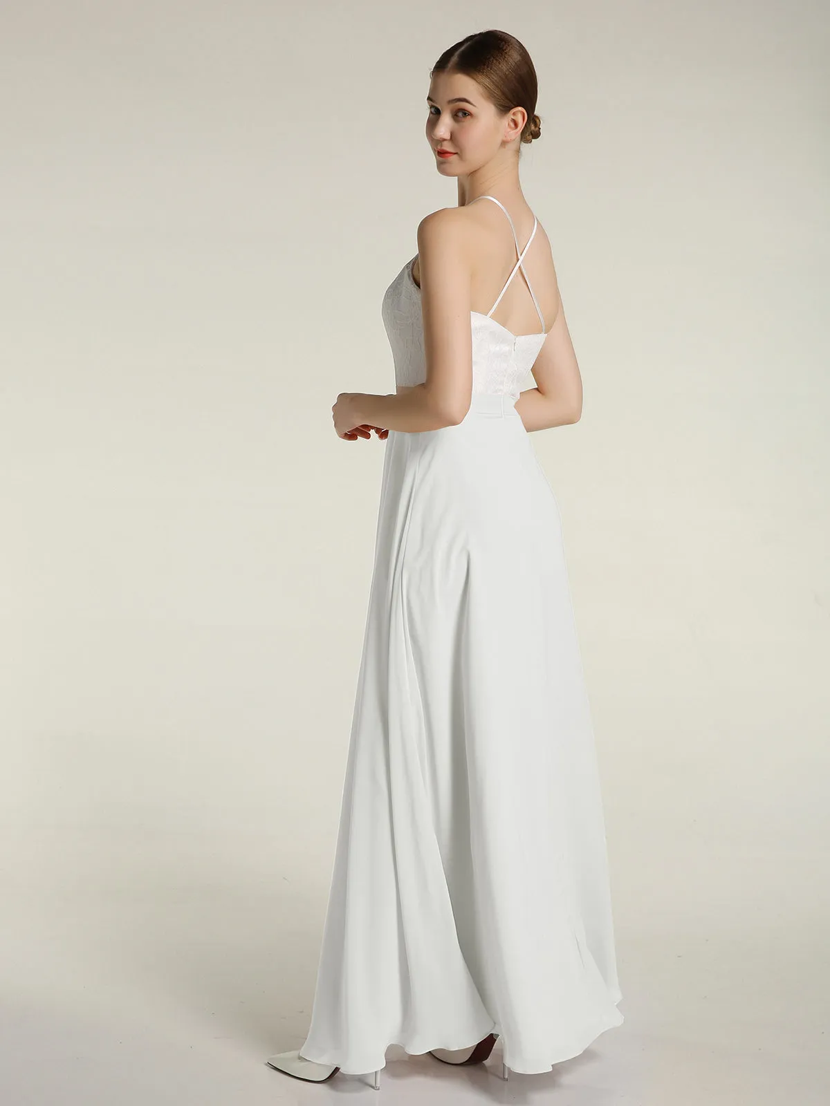 Chiffon Long Dresses with Ivory Lace Bodice-Ivory Plus Size