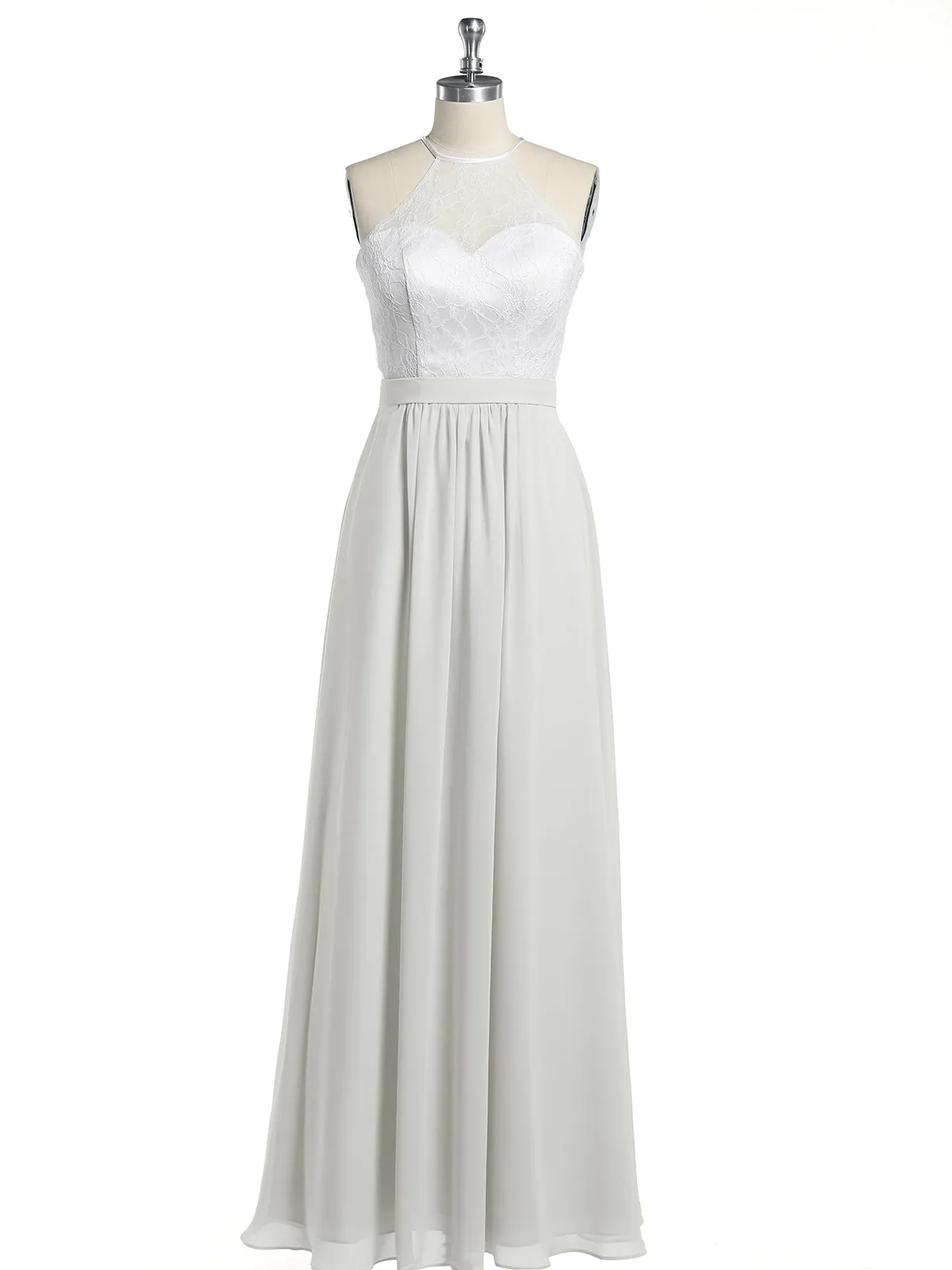 Chiffon Long Dresses with Ivory Lace Bodice-Ivory Plus Size
