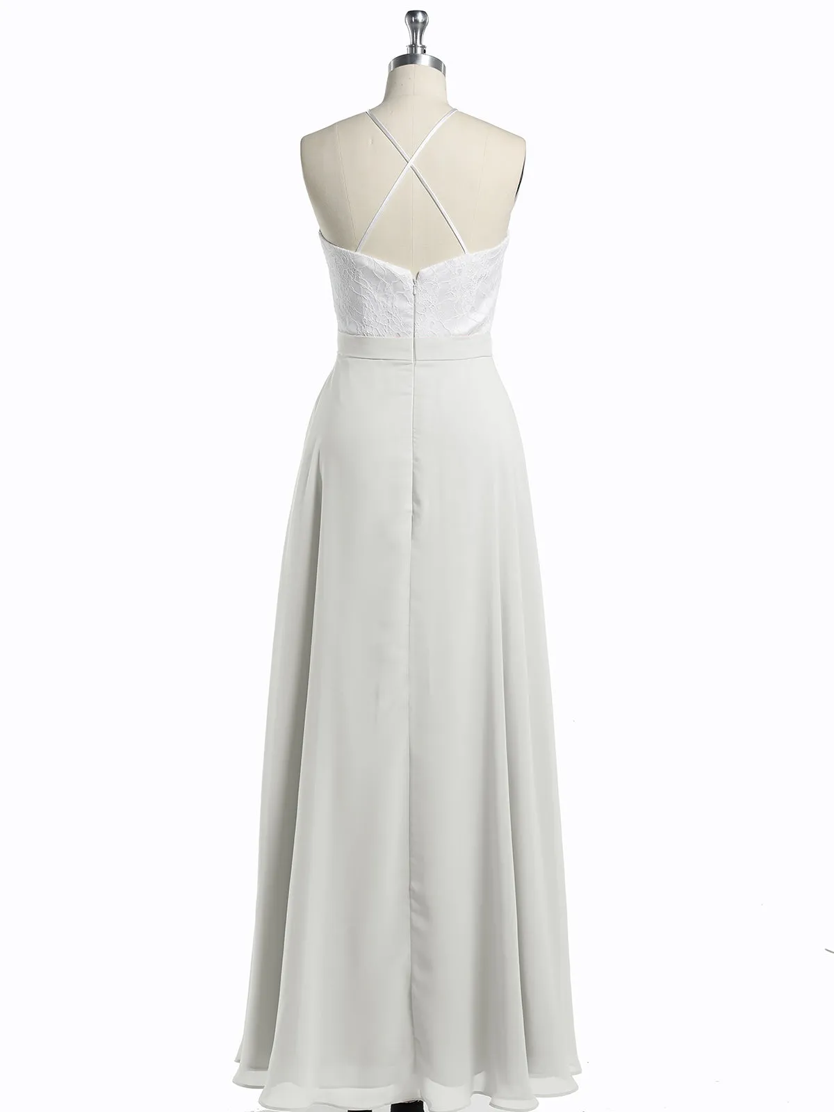 Chiffon Long Dresses with Ivory Lace Bodice-Ivory Plus Size