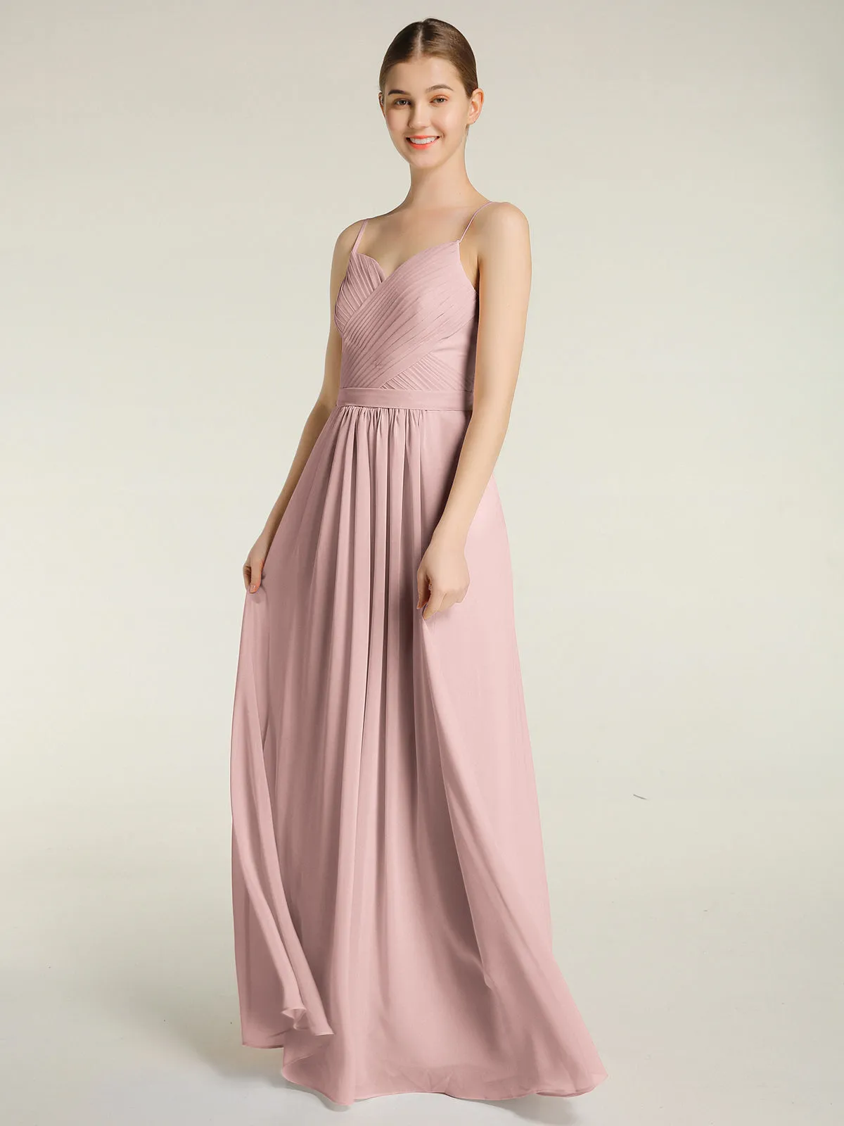 Cross Pleated Bodice Spaghetti Strap Dresses Dusty Rose Plus Size