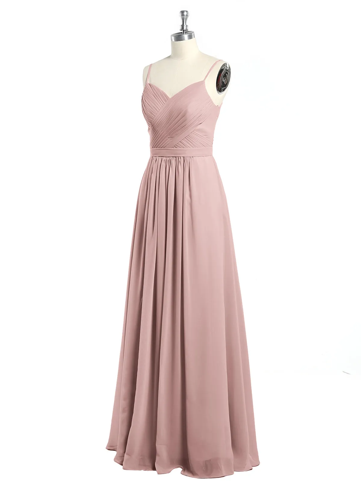Cross Pleated Bodice Spaghetti Strap Dresses Dusty Rose Plus Size