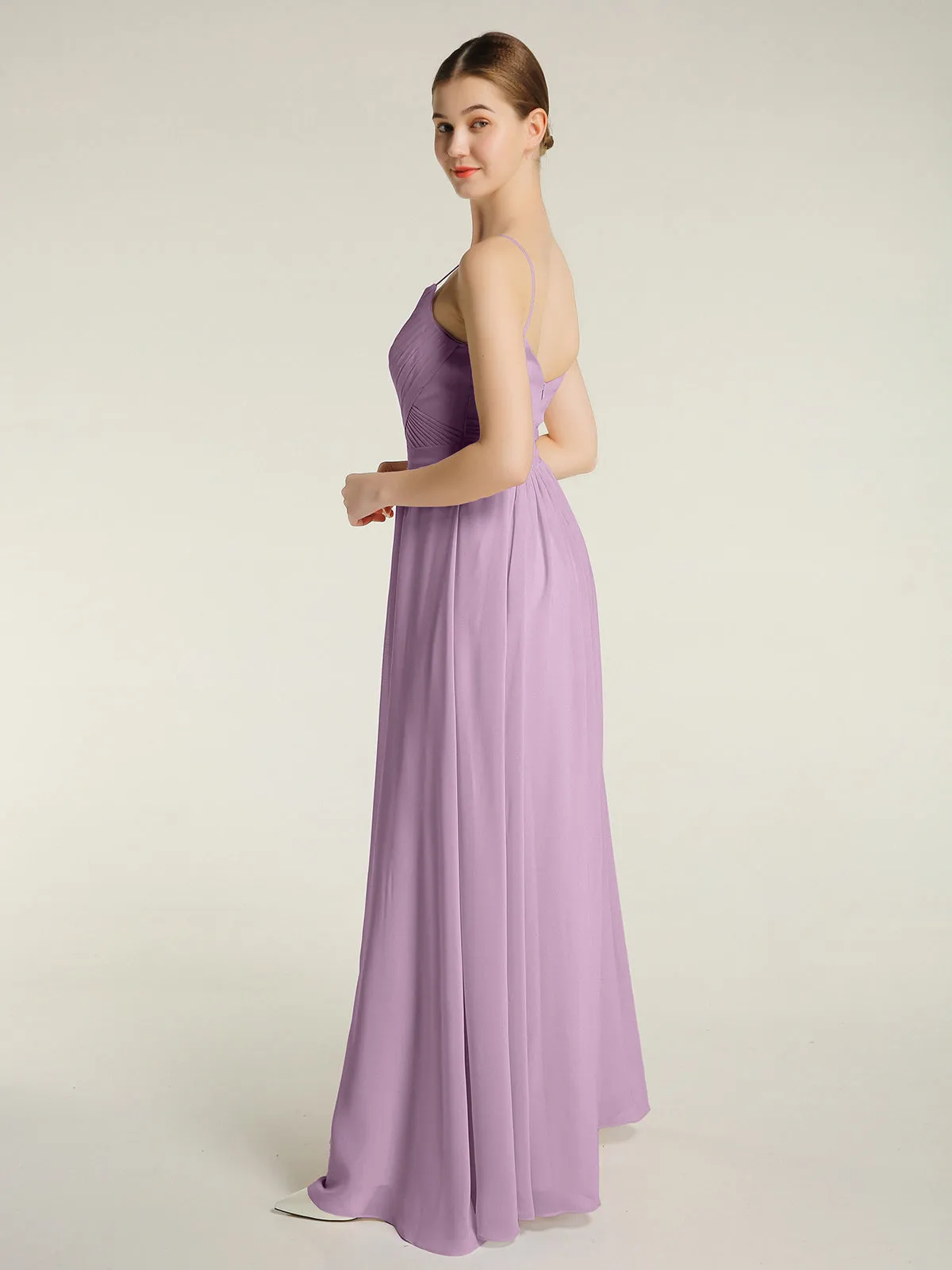 Cross Pleated Bodice Spaghetti Strap Dresses Wisteria