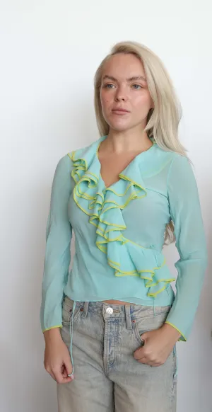 Dior Frill Silk Cardigan Blue Yellow DXBS1873