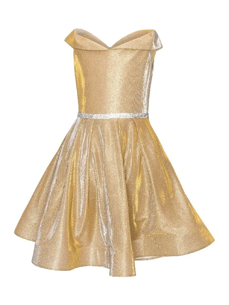 Girls Multi Color Glitter Metallic Off Shoulder Junior Bridesmaid Dress 4-14