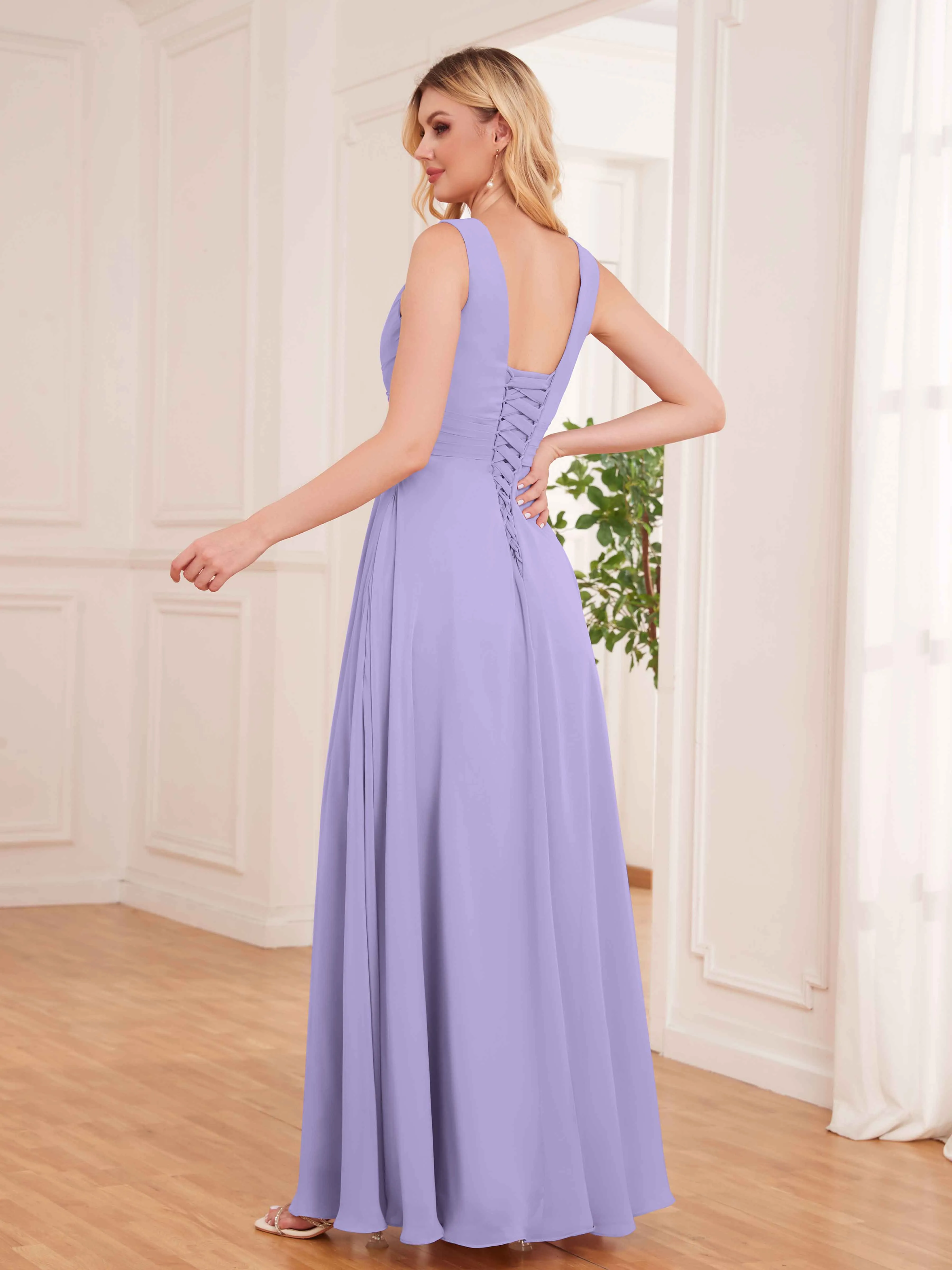 Kaylee Graceful V Neck Pleated Floor Length Chiffon Bridesmaid Dresses