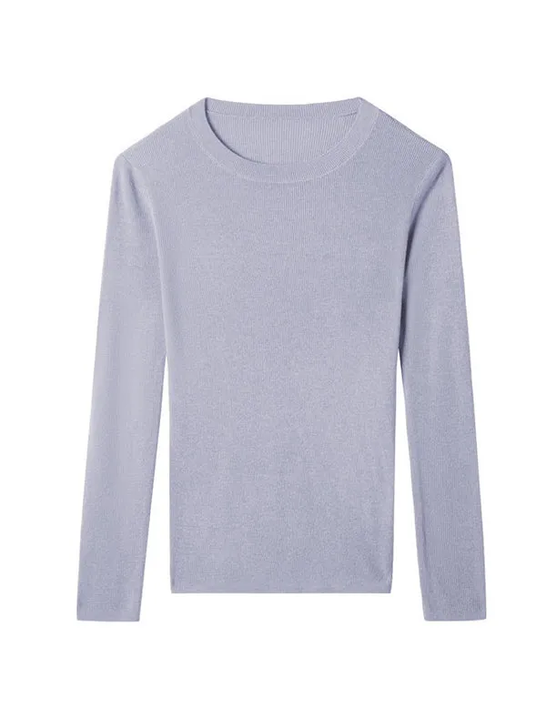 Long Sleeves Skinny Solid Color Round-Neck Knitwear Pullovers Sweater Tops