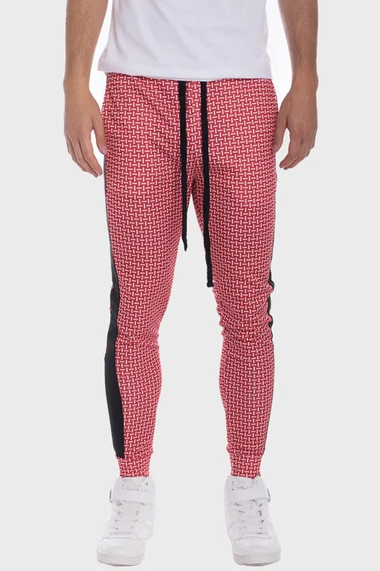 Men's Patterned Sweatpants with Side Stripe