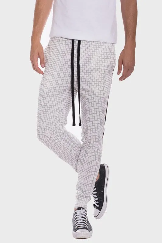 Men's Patterned Sweatpants with Side Stripe