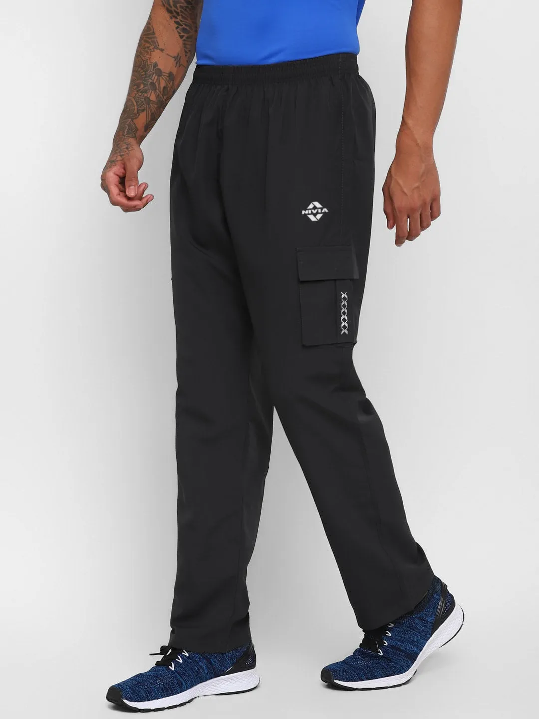 Nivia Cargo Pants for Men/Micro Chex Fabric trackpants with Velcro Pocket - Grey