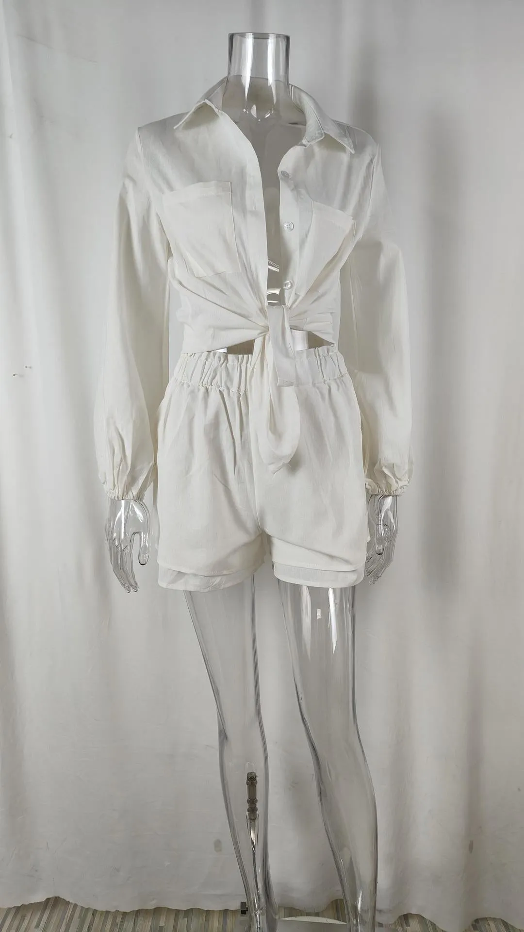 Pre Order:  Solid Casual Lace Up Top   Shorts Set