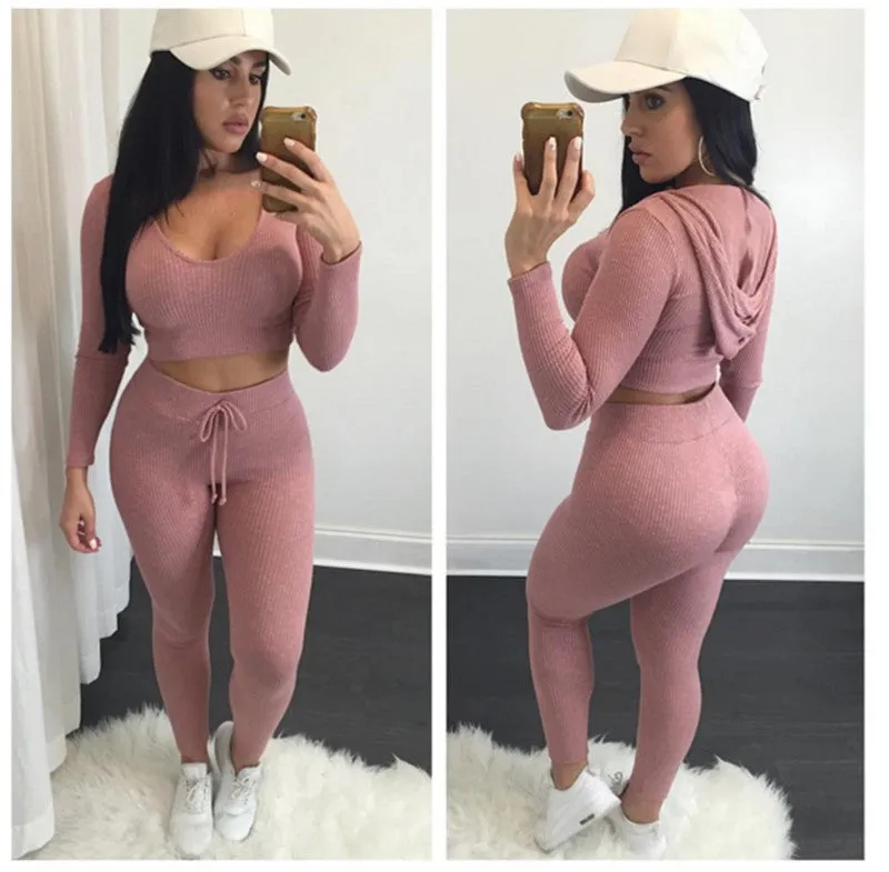 Sexy 2 piece "roadtrip" crop top hoodie & pants set