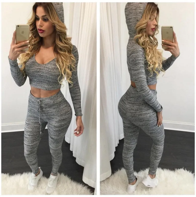 Sexy 2 piece "roadtrip" crop top hoodie & pants set