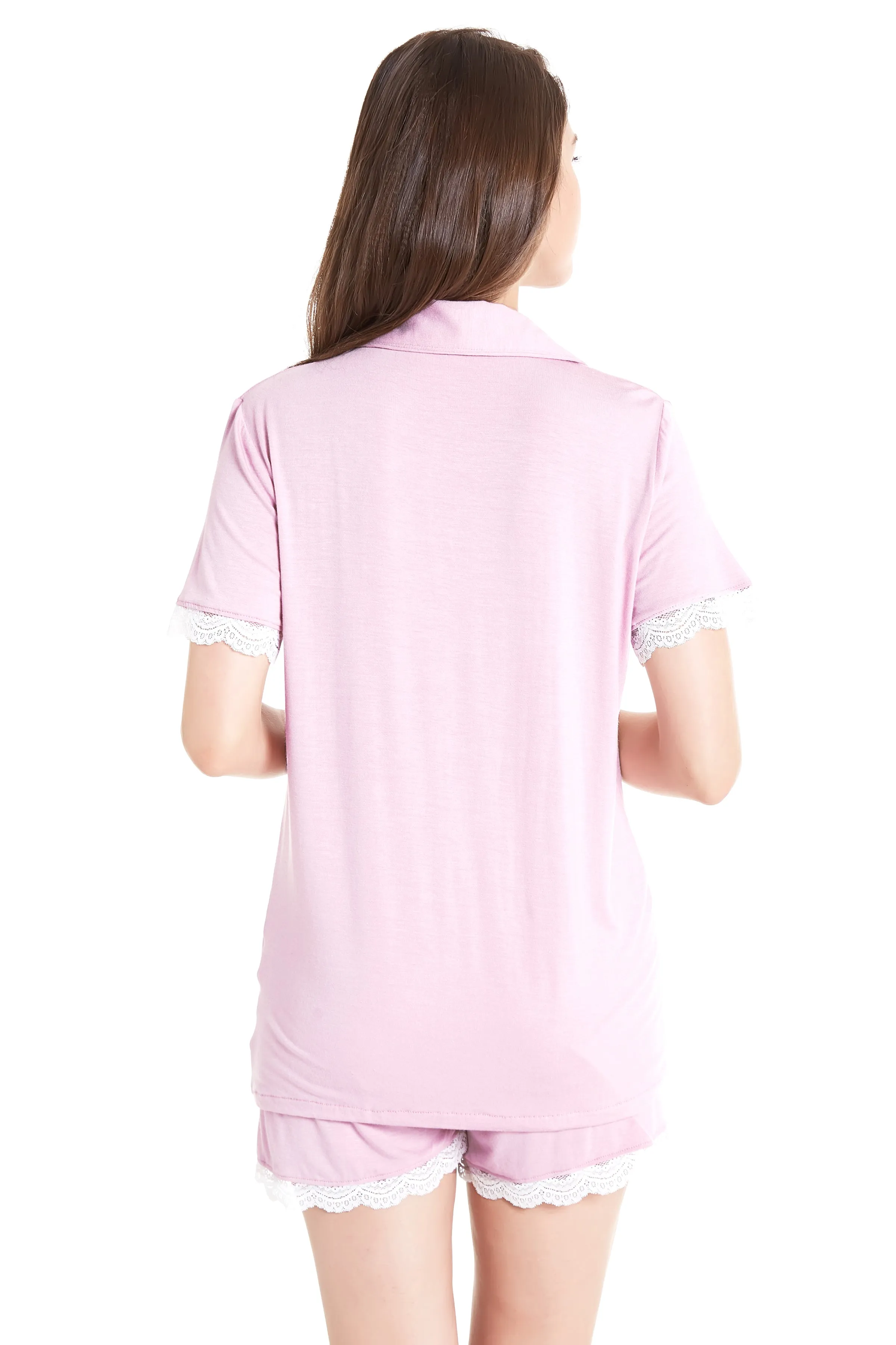 Women's Knit Pajama Set Short Sleeve with Lace