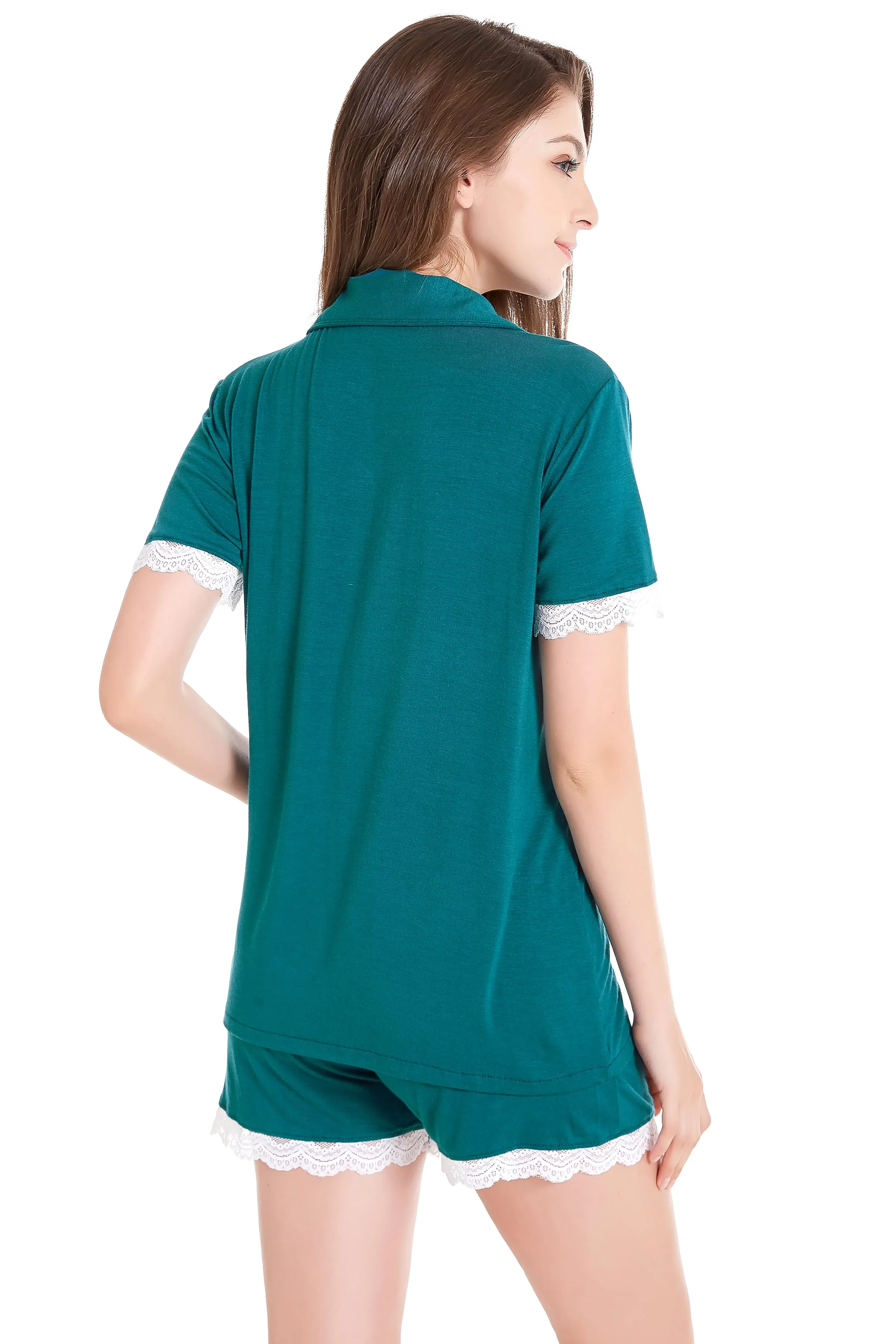 Women's Knit Pajama Set Short Sleeve with Lace